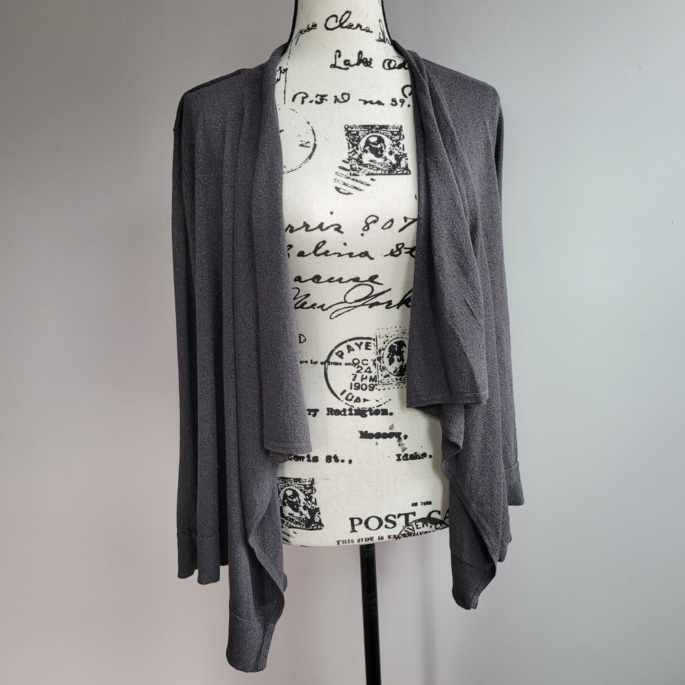 INC 3X silver grey glitter open front cardigan asymmetrical hem glam office moto